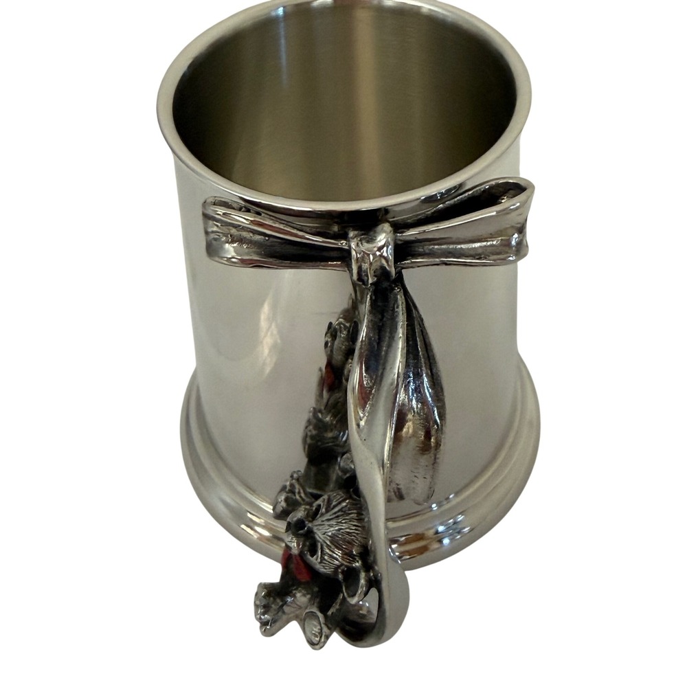Royal Selangor Pewter Teddy Bear Handle Mug Cup Picnic Red Bow Collectible‎ New
